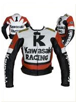 Kawasaki R Racing rot weiß schwarz Motorrad Lederjacke