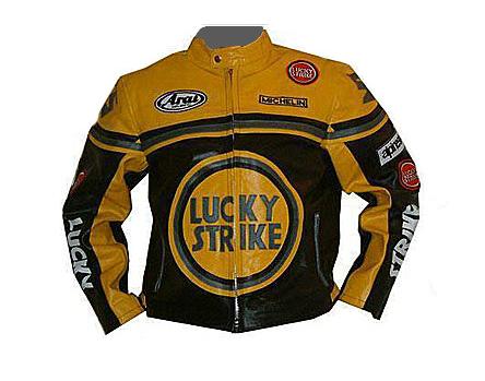 Lucky Strike Gelbe Farbe Schwarz Biker Lederjacke