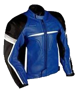 Motorradrennen Mode Lederjacke blau schwarz weiß