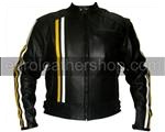 Schwarz Farbe Motorrad-Lederjacke mit gelben weißen Streifen