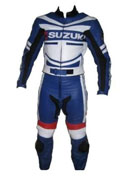 Suzuki Motorrad Lederkombi blau weiße Farbe