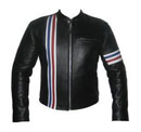 black soft leather jacket stripe