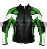Motorcycle leather jacket green black white colour