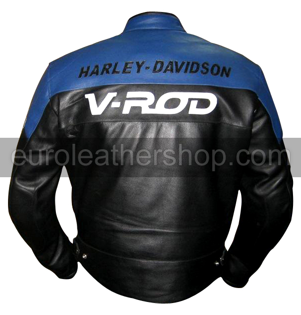 V Rod Harley Davidson Motorcycle Leather Jacket Blue Black Colour