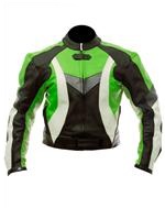 biker fashion leather jacket green black white colour