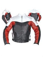 motorcycle biker leather jacket in black white red colour