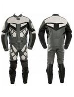 two 2 piece motorcycle leather suit black grey white colour