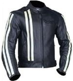 Farbe schwarz Motorrad-Lederjacke mit weißen Streifen