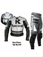 Kawasaki Grau Farbe Motorradrennen Lederkombi