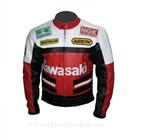 Kawasaki Motorrad Lederjacke weiß rot schwarz