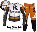 Kawasaki R Rennmaschine Lederkombi orange Farbe