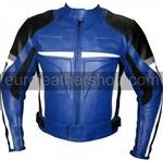 Motorrad Lederjacke blau schwarz weiß grau