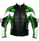 Motorrad Lederjacke grün schwarz weiß