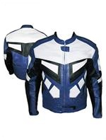 Motorrad Lederjacke schwarz weiß blau