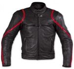 Schwarz Motorrad Jacke mit roten Streifen
