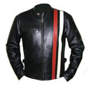 Schwarz Soft Anilinleder Jacke mit roten und weißen Streifen