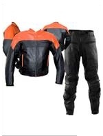zwei Stück orange schwarz Farbe Motorrad Lederkombi
