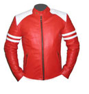 Veste en cuir souple hommes rouge et blanc